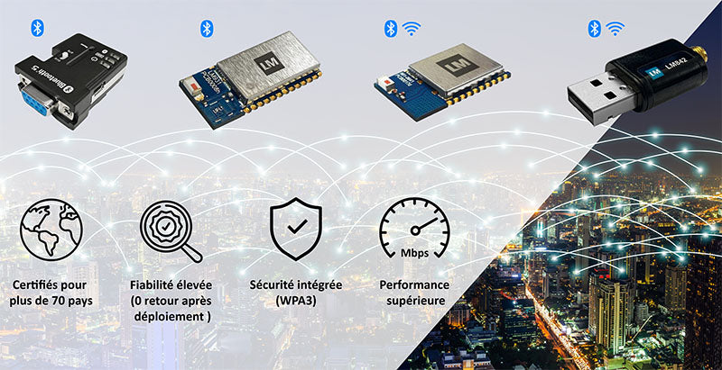 Vous avez besoin d'une connexion Wi-Fi ou Bluetooth ultra rapide et fiable ?  Matlog vous propose les produits LM Technologies