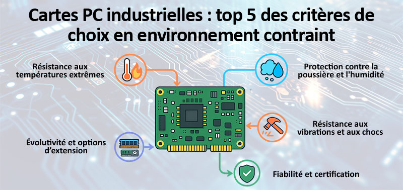 Cartes PC industrielles : top 5 des critères de choix en environnement contraint (chaleur, vibration, poussière)