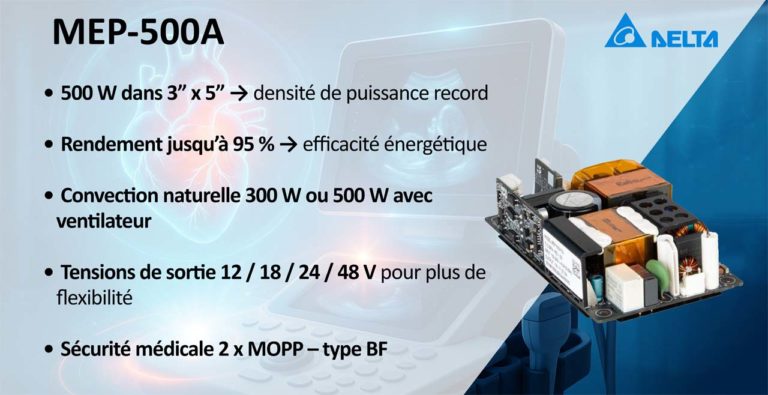 Nouveau ! Alimentation médicale Delta MEP-500A – 500 W dans un format compact 3” x 5”